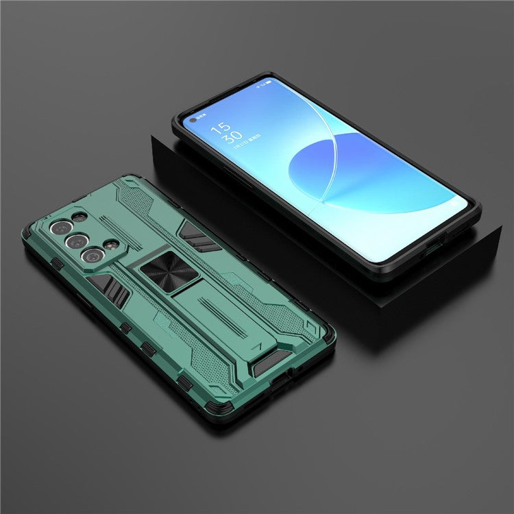 Kickstand Design Hard PC Back + Soft TPU Bumper Bumper Drop Proof Protective Case for Oppo Reno6 Pro+ 5G - Green
