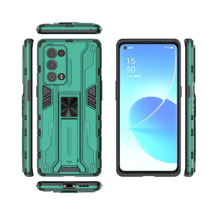 Kickstand Design Hard PC Back + Soft TPU Bumper Bumper Drop Proof Protective Case for Oppo Reno6 Pro+ 5G - Green