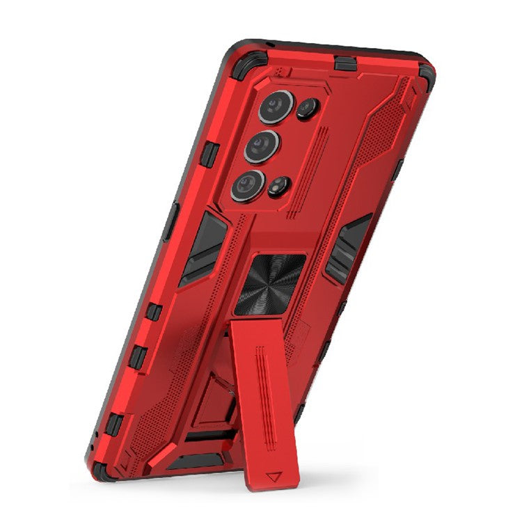 Kickstand Design Hard PC Back + Soft TPU Bumper Bumper Drop Proof Protective Case for Oppo Reno6 Pro+ 5G - Red