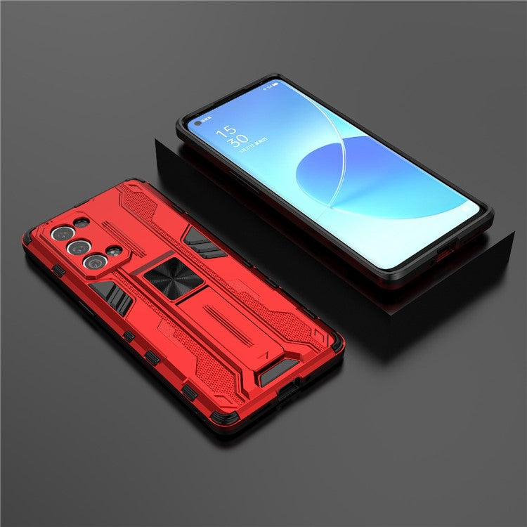 Kickstand Design Hard PC Back + Soft TPU Bumper Bumper Drop Proof Protective Case for Oppo Reno6 Pro+ 5G - Red