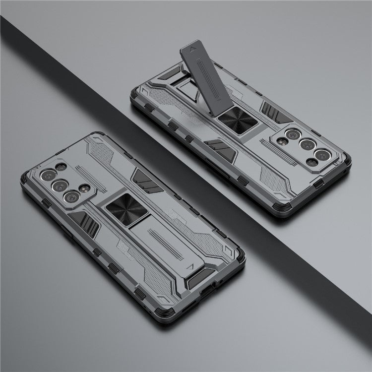 Kickstand Design Hard PC Back + Soft TPU Bumper Bumper Drop Proof Protective Case for Oppo Reno6 Pro+ 5G - Grey