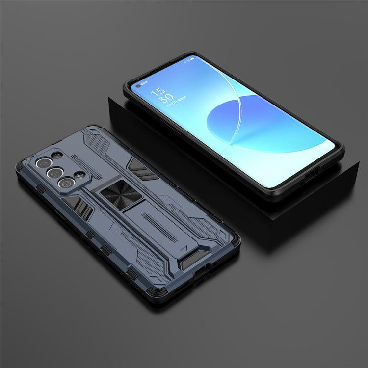 Kickstand Design Hard PC Back + Soft TPU Bumper Bumper Drop Proof Protective Case for Oppo Reno6 Pro+ 5G - Blue