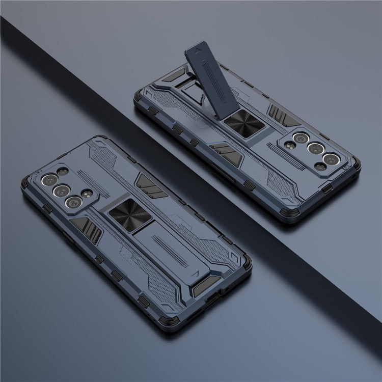 Kickstand Design Hard PC Back + Soft TPU Bumper Bumper Drop Proof Protective Case for Oppo Reno6 Pro+ 5G - Blue
