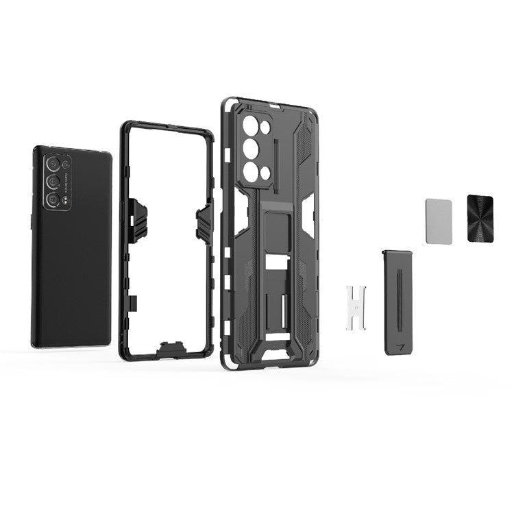 Kickstand Design Hard PC Back + Soft TPU Bumper Bumper Drop Proof Protective Case for Oppo Reno6 Pro+ 5G - Blue