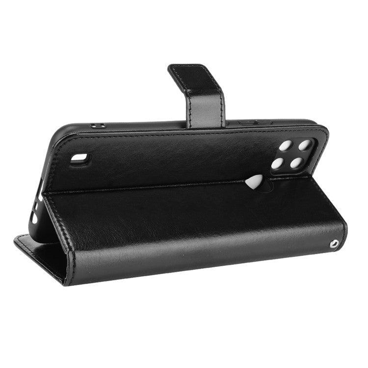 Crazy Horse PU Leather + TPU Wallet Card Slots Protective Cellphone Shell with Stand for Realme C21Y - Black