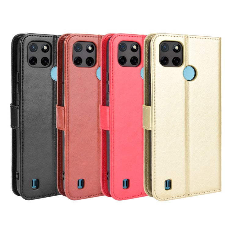 Crazy Horse PU Leather + TPU Wallet Card Slots Protective Cellphone Shell with Stand for Realme C21Y - Black