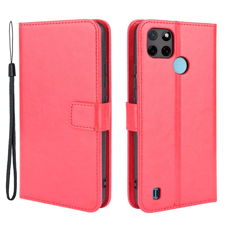 Crazy Horse PU Leather + TPU Wallet Card Slots Protective Cellphone Shell with Stand for Realme C21Y - Red