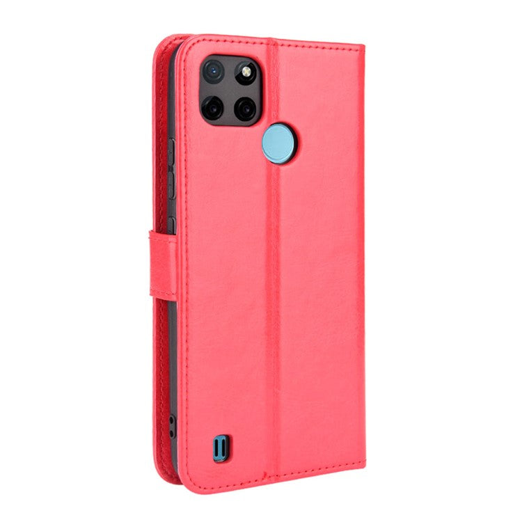 Crazy Horse PU Leather + TPU Wallet Card Slots Protective Cellphone Shell with Stand for Realme C21Y - Red