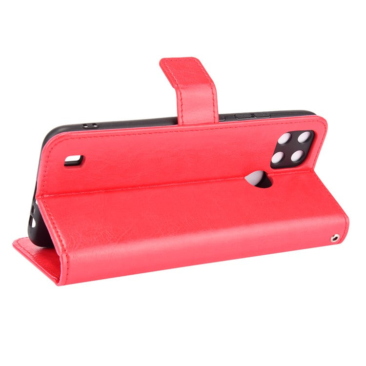 Crazy Horse PU Leather + TPU Wallet Card Slots Protective Cellphone Shell with Stand for Realme C21Y - Red