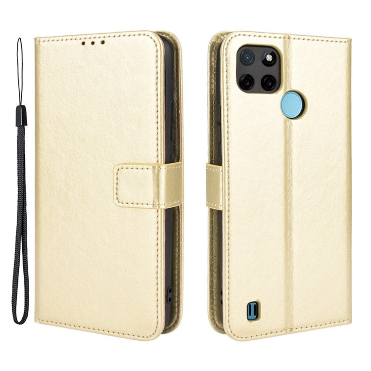 Crazy Horse PU Leather + TPU Wallet Card Slots Protective Cellphone Shell with Stand for Realme C21Y - Gold