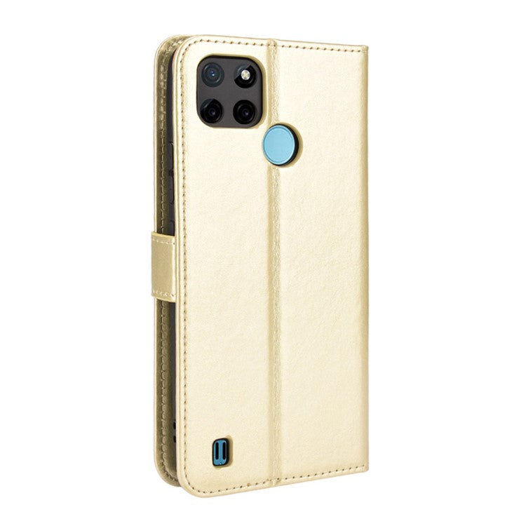 Crazy Horse PU Leather + TPU Wallet Card Slots Protective Cellphone Shell with Stand for Realme C21Y - Gold
