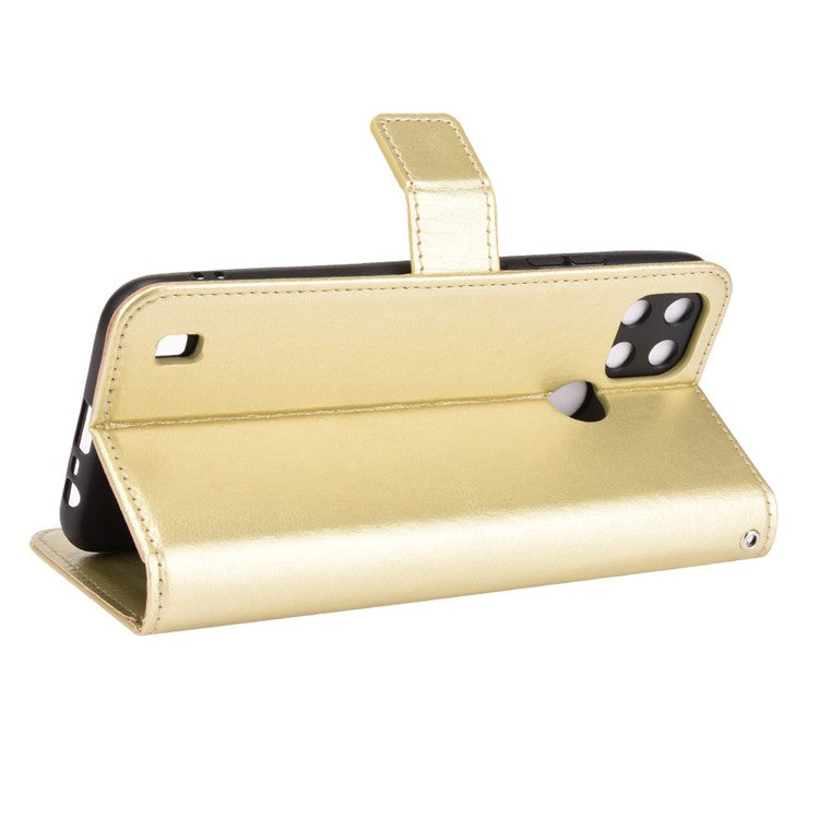 Crazy Horse PU Leather + TPU Wallet Card Slots Protective Cellphone Shell with Stand for Realme C21Y - Gold