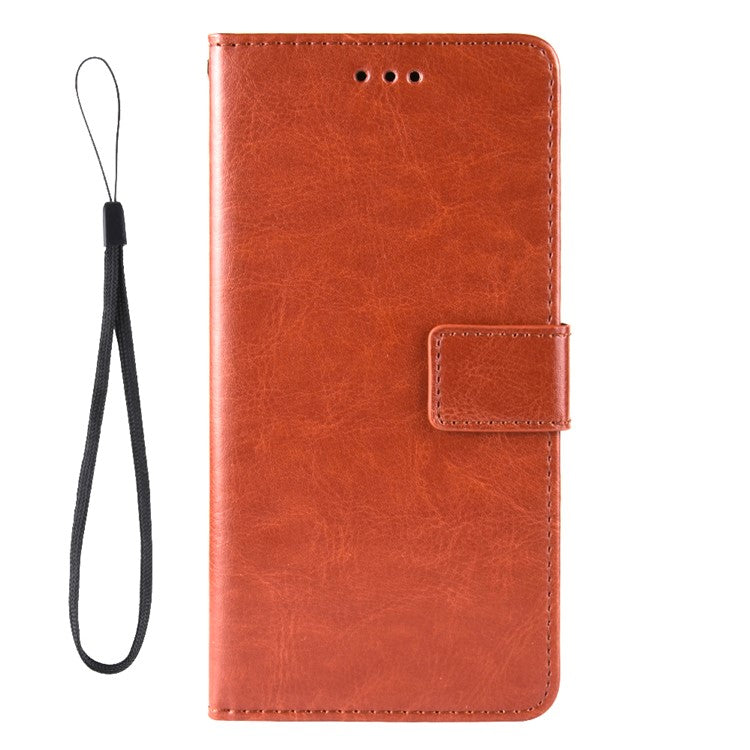 Crazy Horse PU Leather + TPU Wallet Card Slots Protective Cellphone Shell with Stand for Realme C21Y - Brown