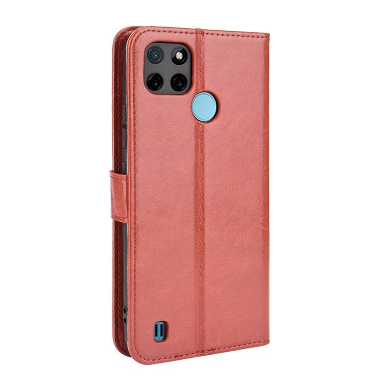 Crazy Horse PU Leather + TPU Wallet Card Slots Protective Cellphone Shell with Stand for Realme C21Y - Brown