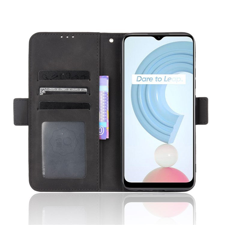 Anti-Fall Shockproof Vintage Multiple Card Slots PU Leather Phone Case Wallet Cover with Stand for Realme C21Y - Black