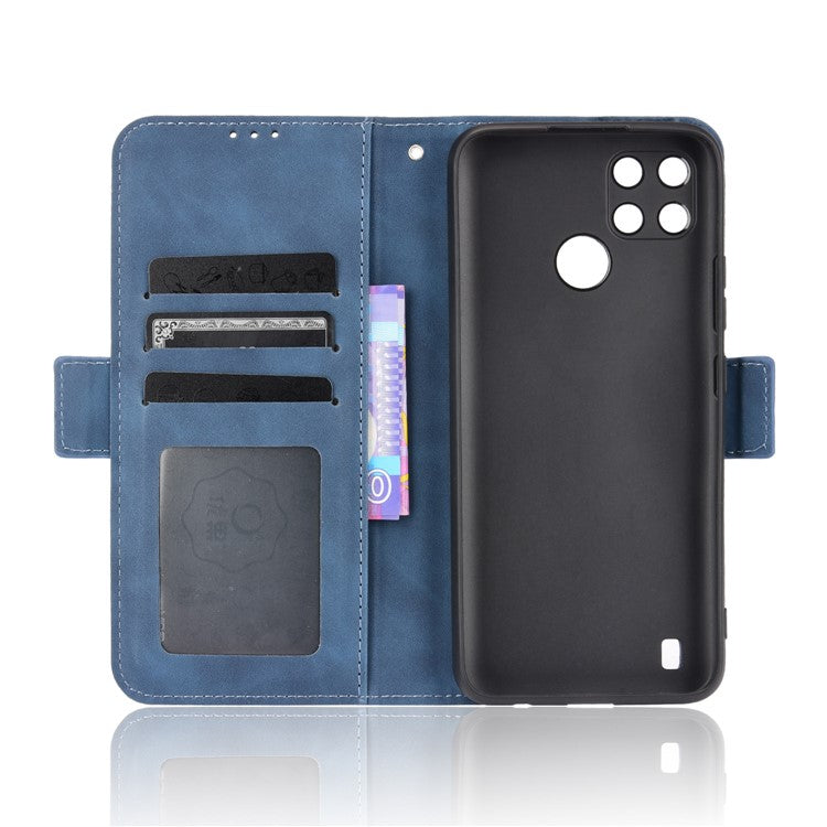 Anti-Fall Shockproof Vintage Multiple Card Slots PU Leather Phone Case Wallet Cover with Stand for Realme C21Y - Blue