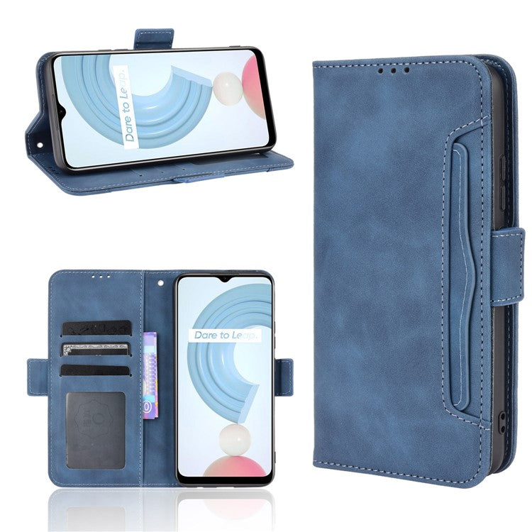 Anti-Fall Shockproof Vintage Multiple Card Slots PU Leather Phone Case Wallet Cover with Stand for Realme C21Y - Blue