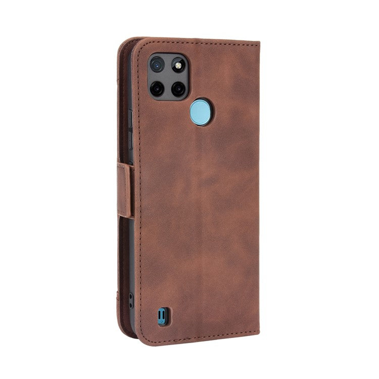 Anti-Fall Shockproof Vintage Multiple Card Slots PU Leather Phone Case Wallet Cover with Stand for Realme C21Y - Brown