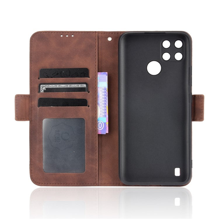Anti-Fall Shockproof Vintage Multiple Card Slots PU Leather Phone Case Wallet Cover with Stand for Realme C21Y - Brown