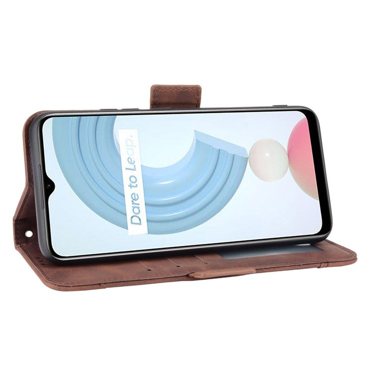 Anti-Fall Shockproof Vintage Multiple Card Slots PU Leather Phone Case Wallet Cover with Stand for Realme C21Y - Brown