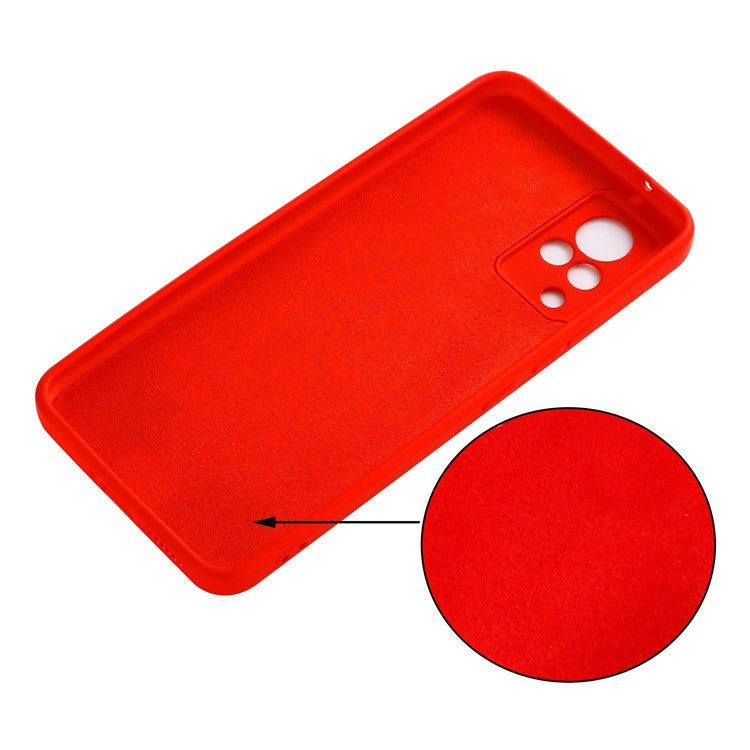 Shockproof Phone Cover Precise Cutout Solid Color Liquid Silicone Phone Case with Handy Strap for vivo V21 4G - Red