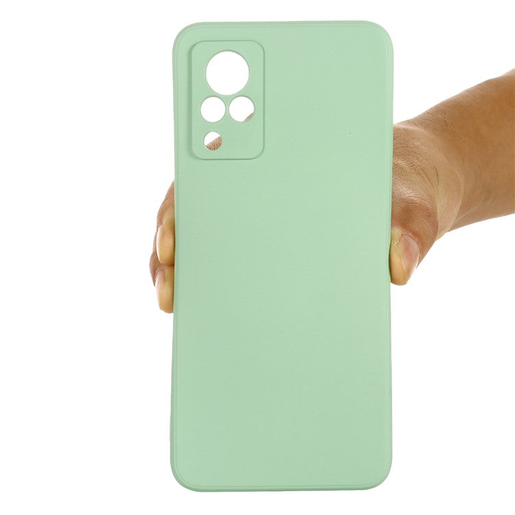 Shockproof Phone Cover Precise Cutout Solid Color Liquid Silicone Phone Case with Handy Strap for vivo V21 4G - Green