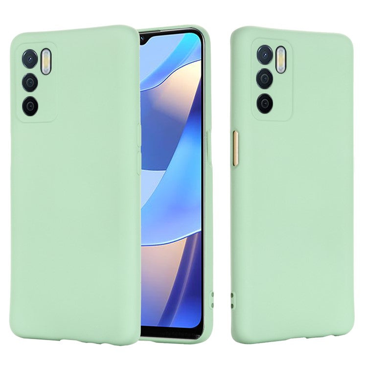 Microfiber Liner Shockproof Precise Cutout Solid Color Liquid Silicone Phone Case with Handy Strap for Oppo A16/A16S (Global) - Green
