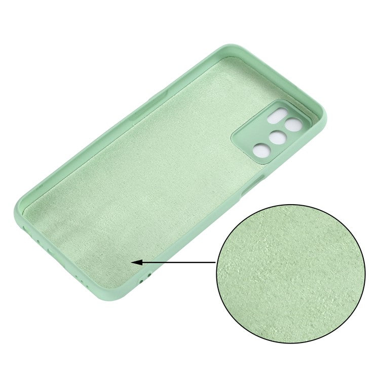 Microfiber Liner Shockproof Precise Cutout Solid Color Liquid Silicone Phone Case with Handy Strap for Oppo A16/A16S (Global) - Green