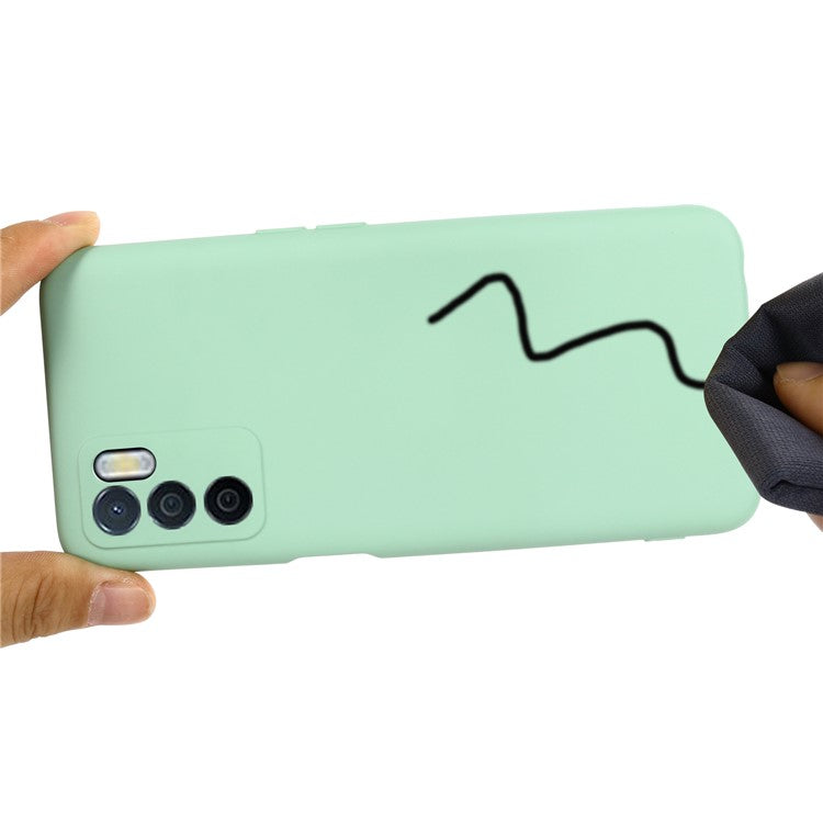 Microfiber Liner Shockproof Precise Cutout Solid Color Liquid Silicone Phone Case with Handy Strap for Oppo A16/A16S (Global) - Green