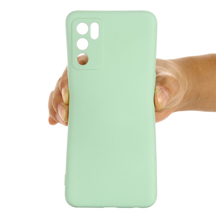Microfiber Liner Shockproof Precise Cutout Solid Color Liquid Silicone Phone Case with Handy Strap for Oppo A16/A16S (Global) - Green