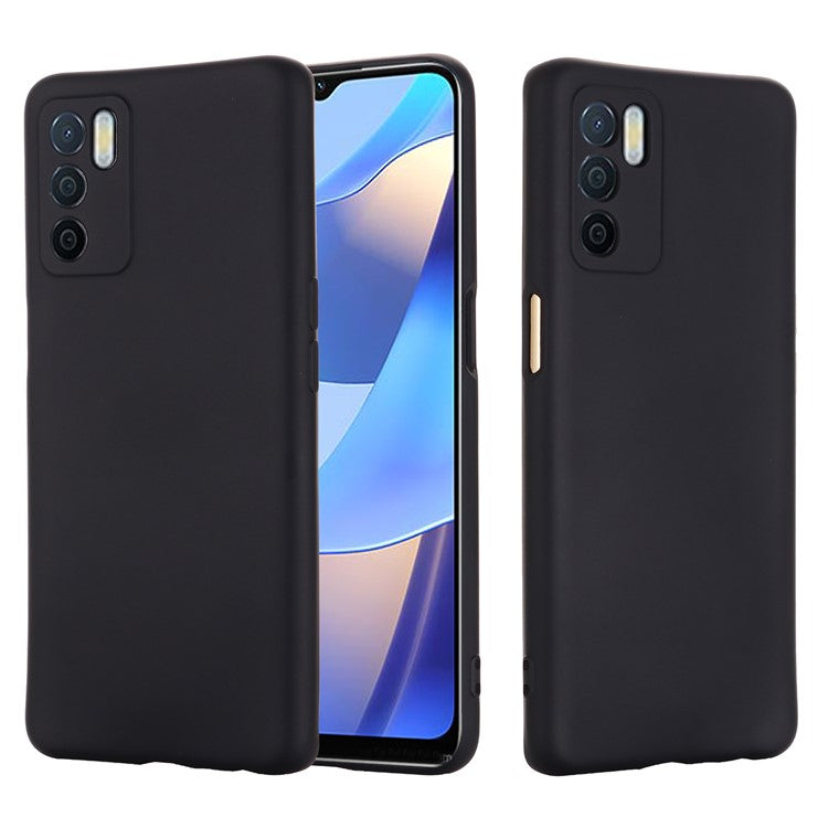Microfiber Liner Shockproof Precise Cutout Solid Color Liquid Silicone Phone Case with Handy Strap for Oppo A16/A16S (Global) - Black