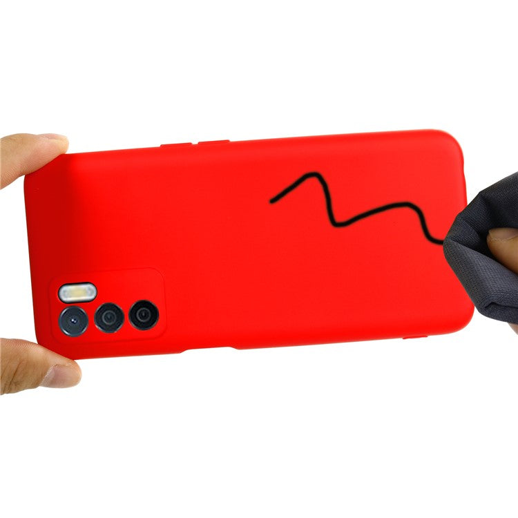 Microfiber Liner Shockproof Precise Cutout Solid Color Liquid Silicone Phone Case with Handy Strap for Oppo A16/A16S (Global) - Red