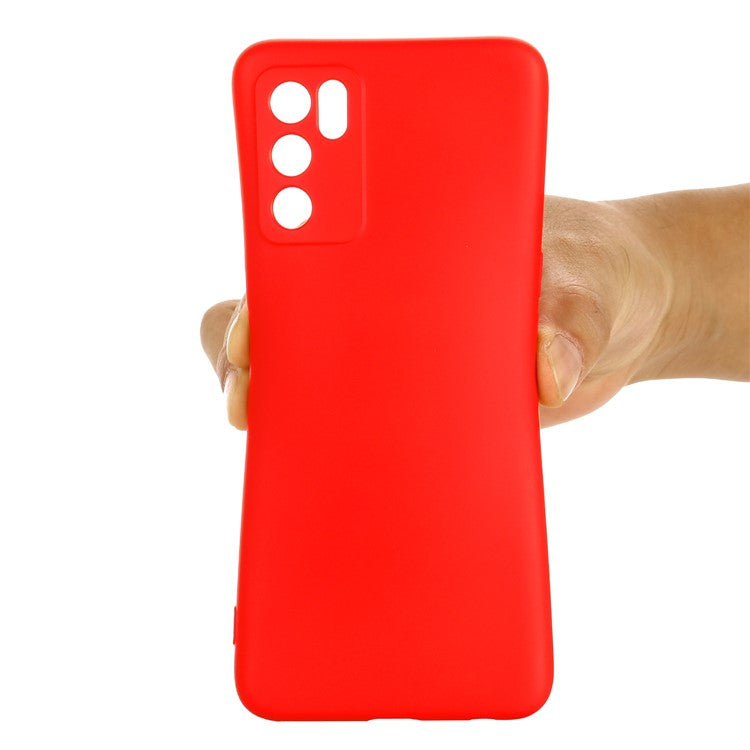 Microfiber Liner Shockproof Precise Cutout Solid Color Liquid Silicone Phone Case with Handy Strap for Oppo A16/A16S (Global) - Red