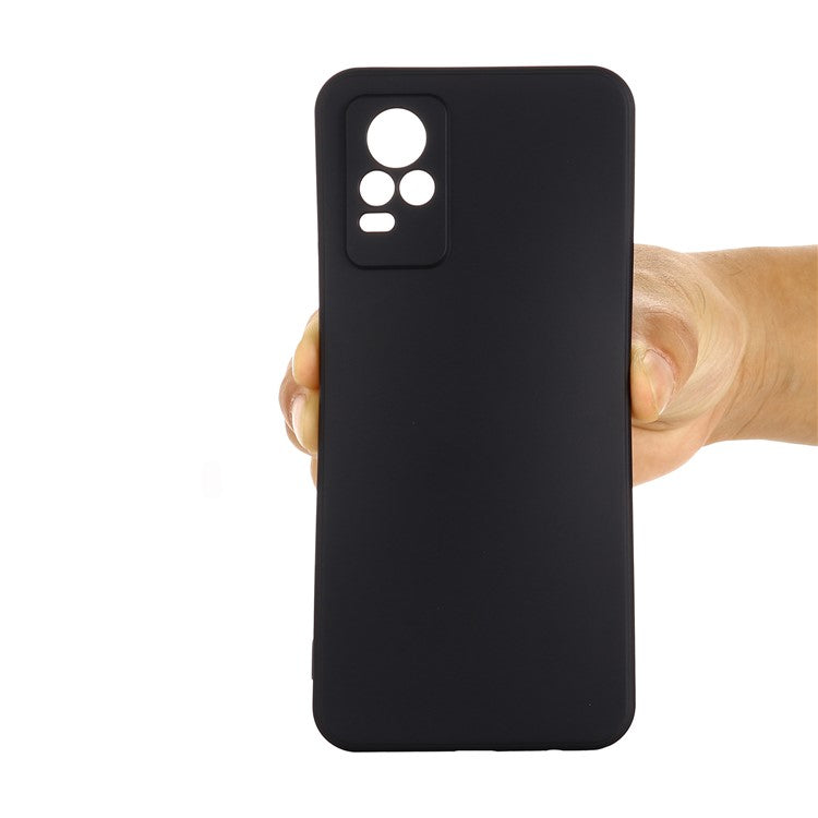 Quality Phone Case Shockproof Precise Cutout Solid Color Liquid Silicone Phone Cover with Handy Strap for vivo V21e 4G / vivo Y73 - Black