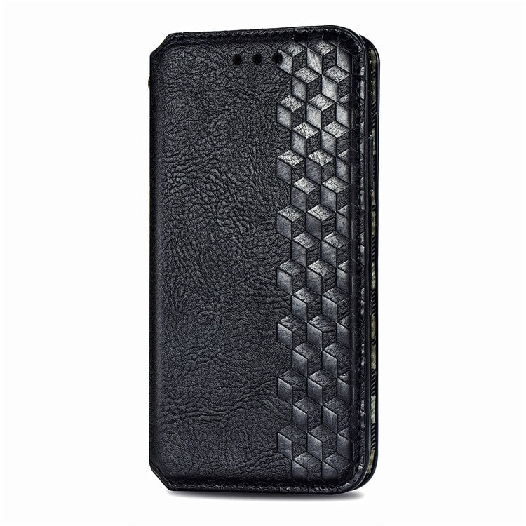 Stylish Rhombus Imprinting Magnetic Auto-absorbed Leather Protective Case Shell with Wallet Stand for Realme GT Master - Black