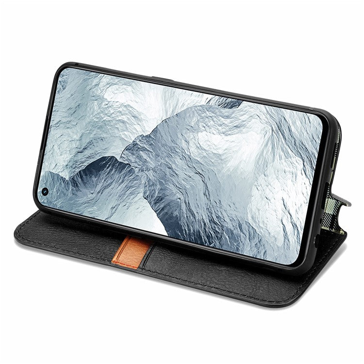 Stylish Rhombus Imprinting Magnetic Auto-absorbed Leather Protective Case Shell with Wallet Stand for Realme GT Master - Black