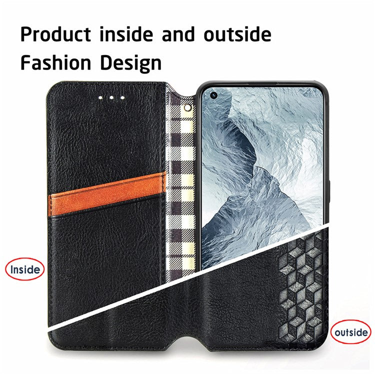 Stylish Rhombus Imprinting Magnetic Auto-absorbed Leather Protective Case Shell with Wallet Stand for Realme GT Master - Black