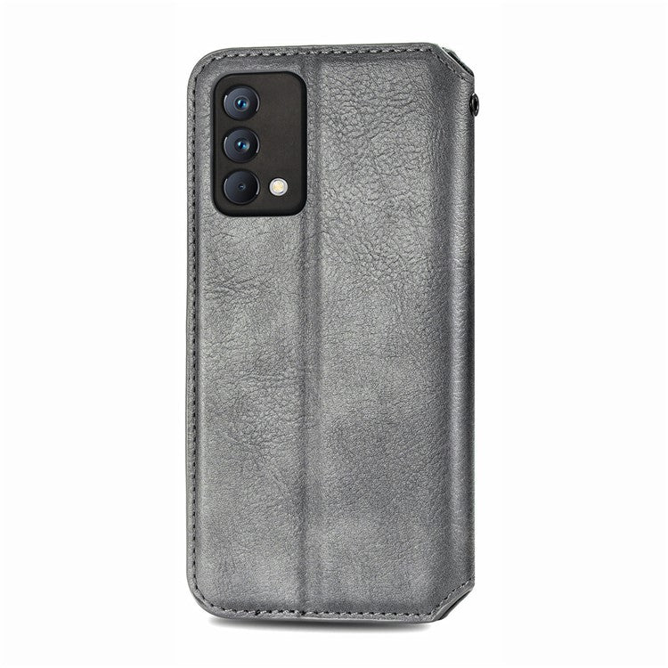 Stylish Rhombus Imprinting Magnetic Auto-absorbed Leather Protective Case Shell with Wallet Stand for Realme GT Master - Grey