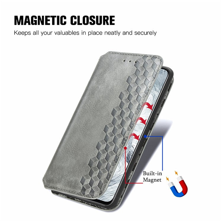 Stylish Rhombus Imprinting Magnetic Auto-absorbed Leather Protective Case Shell with Wallet Stand for Realme GT Master - Grey