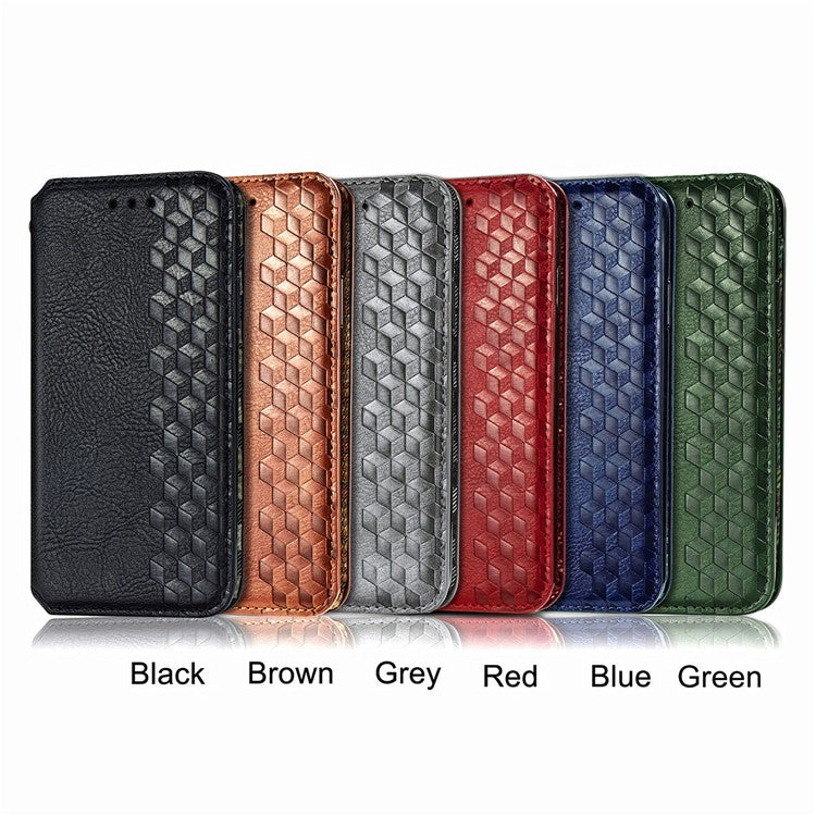 Stylish Rhombus Imprinting Magnetic Auto-absorbed Leather Protective Case Shell with Wallet Stand for Realme GT Master - Grey