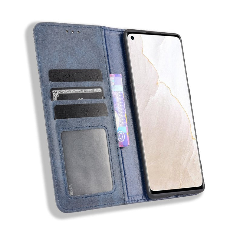 Retro Surface Well-Protected Anti-Drop Auto-Absorbed Leather Phone Wallet Stand Case Cover for Realme GT Explorer Master - Blue