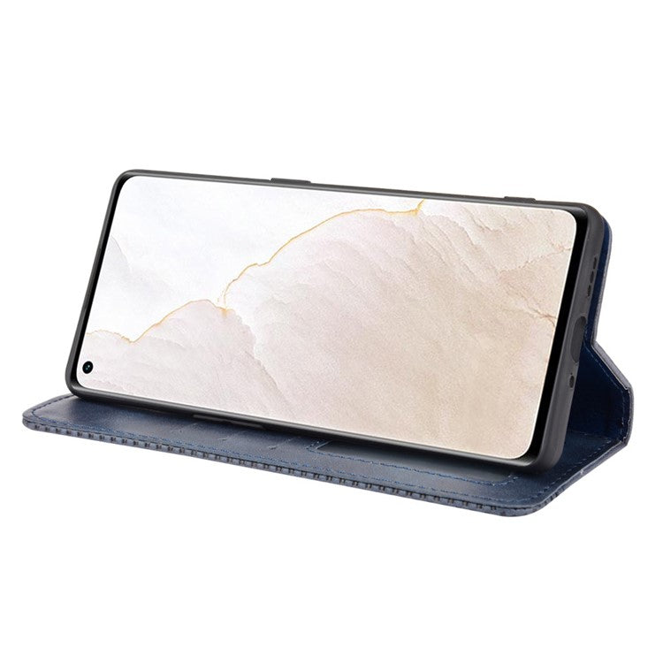 Retro Surface Well-Protected Anti-Drop Auto-Absorbed Leather Phone Wallet Stand Case Cover for Realme GT Explorer Master - Blue