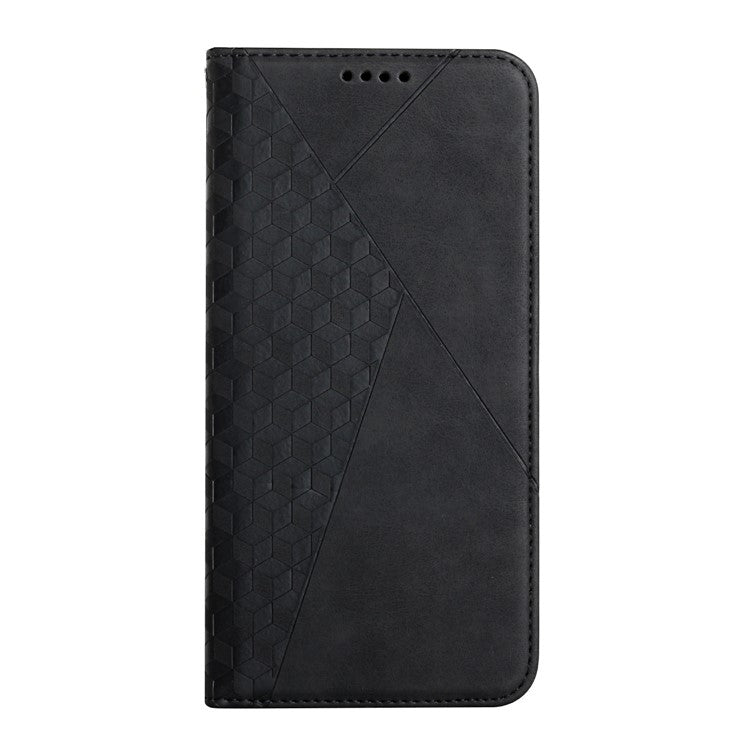 Rhombus Pattern Skin-touch Feel Magnetic Absorption Leather Protective Phone Cover Case for Oppo A16/A16s/A54s/A55 5G/A53s 5G - Black