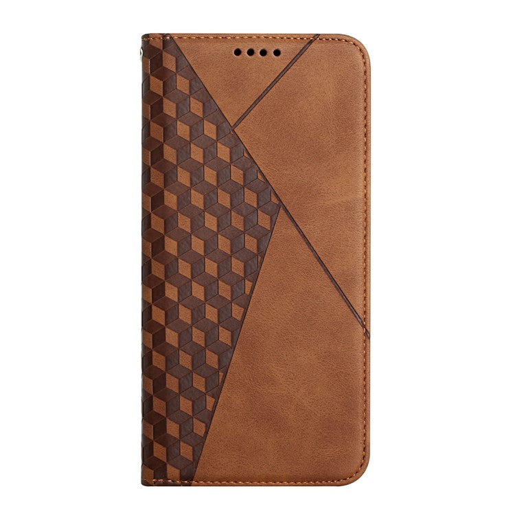 Rhombus Pattern Skin-touch Feel Magnetic Absorption Leather Protective Phone Cover Case for Oppo A16/A16s/A54s/A55 5G/A53s 5G - Brown