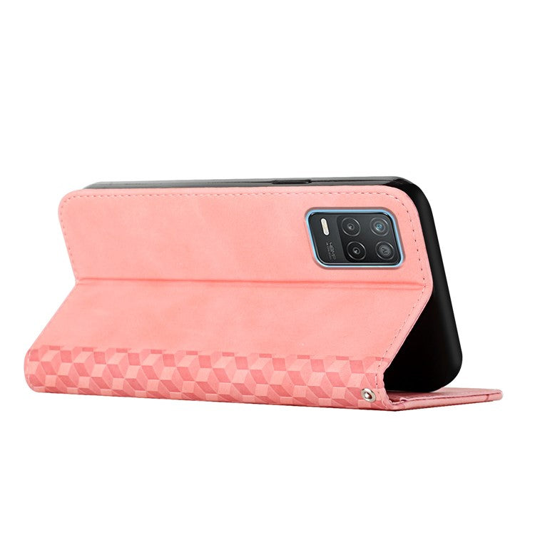 Skin-touch Auto-absorbed Rhombus Pattern Leather Phone Stand Cover Wallet Case for Realme 8 5G/V13 5G/Narzo 30 5G - Rose Gold