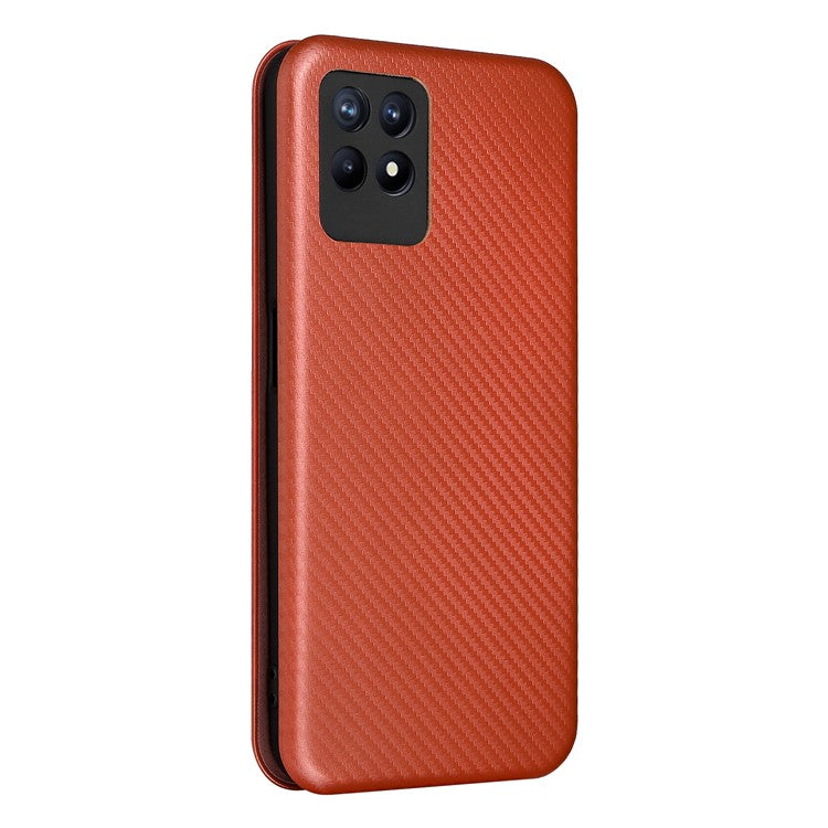 Carbon Fiber Texture Auto-absorbed Leather Stand Phone Shell Case with Ring Strap for Realme 8i - Orange