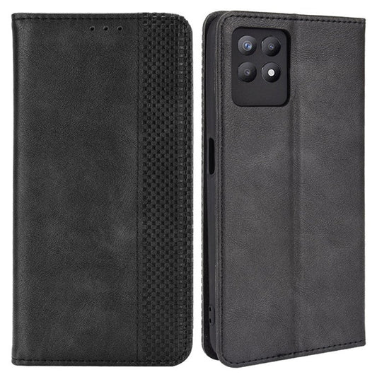 For Realme 8i Retro Textured Surface Shockproof Wallet Stand Well-Protected Phone Leather Case - Black