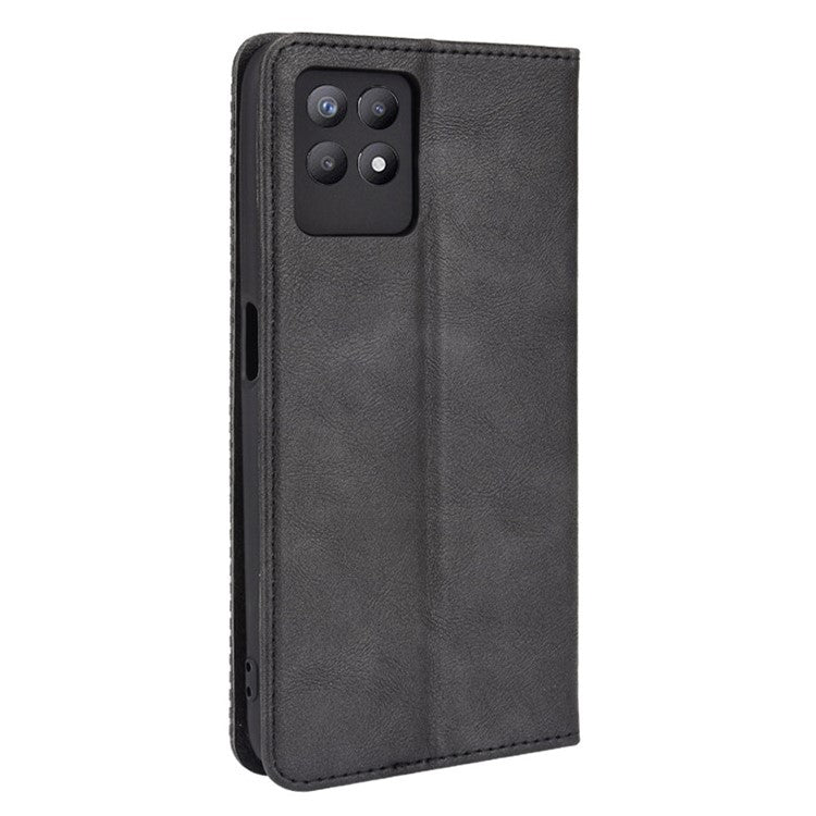 For Realme 8i Retro Textured Surface Shockproof Wallet Stand Well-Protected Phone Leather Case - Black