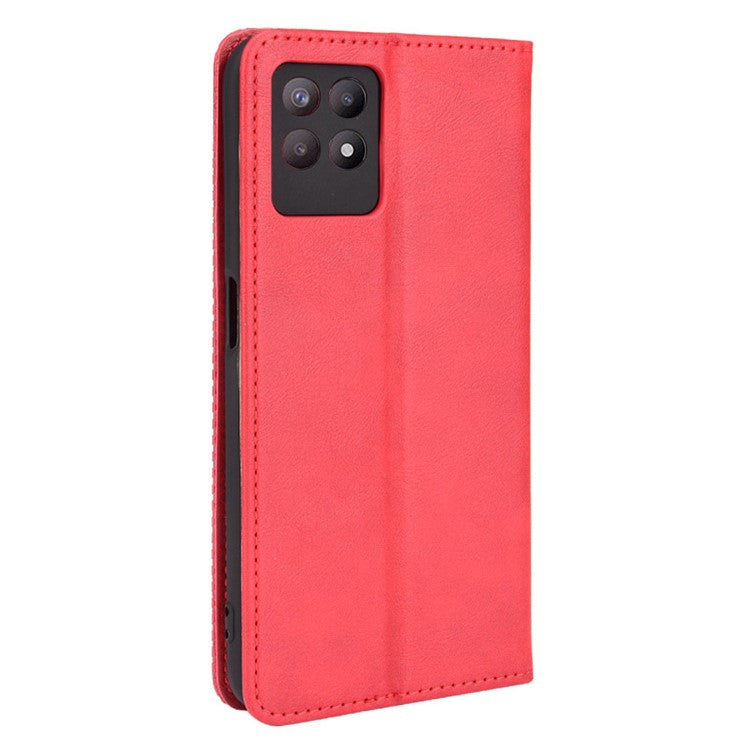 For Realme 8i Retro Textured Surface Shockproof Wallet Stand Well-Protected Phone Leather Case - Red