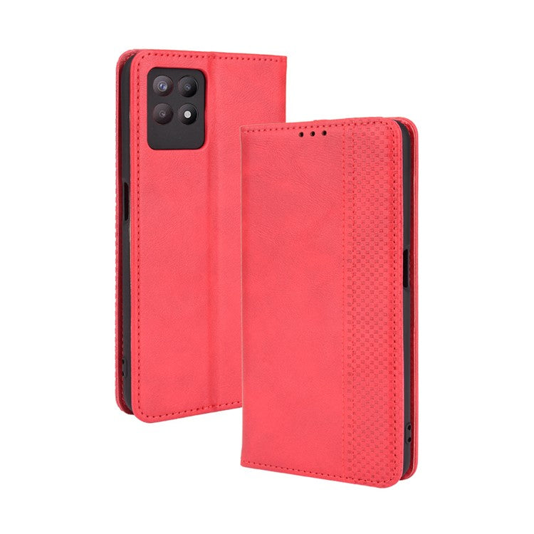 For Realme 8i Retro Textured Surface Shockproof Wallet Stand Well-Protected Phone Leather Case - Red